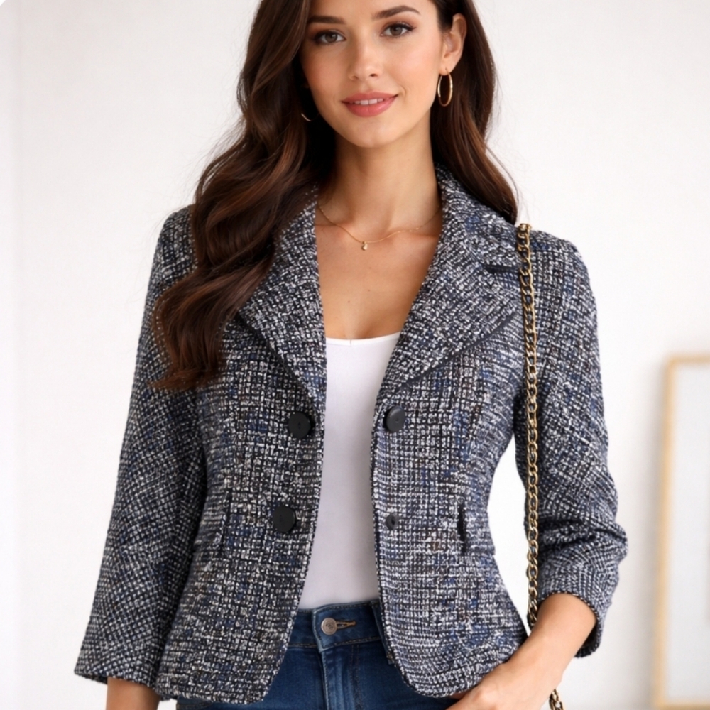Semantiks  | Elegant Tailored Single Breasted Tweed Jacket